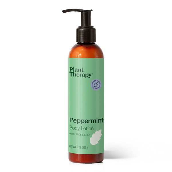 Plant Therapy Peppermint Body Lotion with Aloe and Shea, Hydrate and Nourish Skin with Botanical Ingredients, 8 oz
