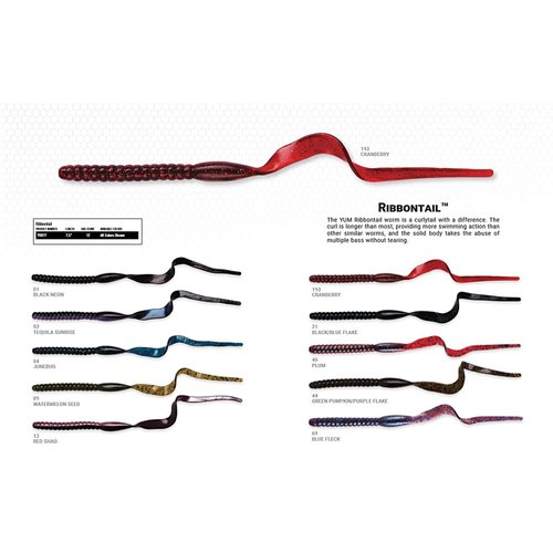 Yum Lures YRBT713 Ribbontail Fishing Bait, Red Shad, 7.5", 12 count
