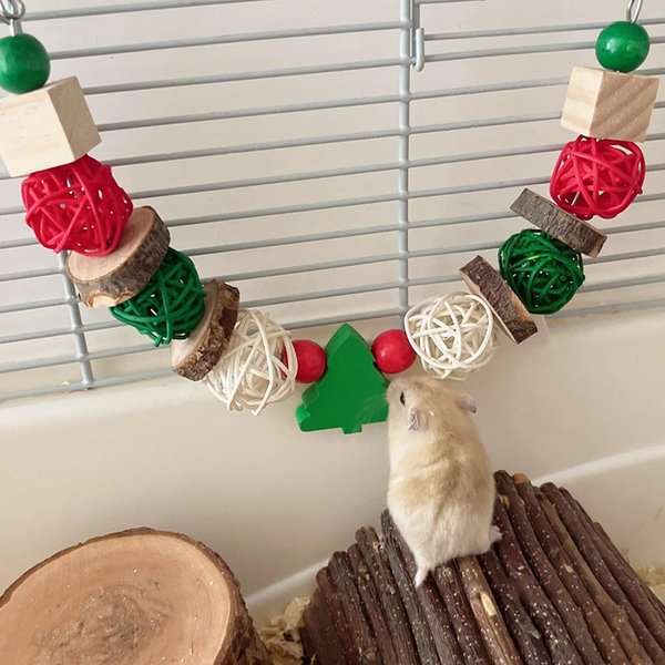 Luhaomisky 1Pc Multicolor Bird Chew Toys,Parrots Chewing Toy Colorful Teeth Grinding Rattan Ball Wooden Christmas Parrot Chewing Foraging Toys for Hamster Rabbit Easy to Install,Pet Supplies