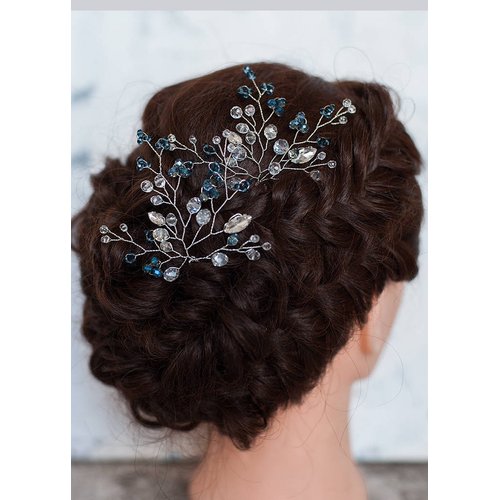 FXmimior Hair Pins Bridal Women Light Blue Crystal Vintage Wedding Party Headpiece Hair Clip Crystal Hair Accessories(pack of 2)