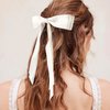 Atoden Hair Bows 4Pcs Silky Satin Hair Ribbons Cute Coquette Bows Oversized Long Tail Bow Hair Barrettes Metal Clips Bowknot Hair Accessories for Women Teen Girl Gifts Trendy Stuff Beige Pink Purple