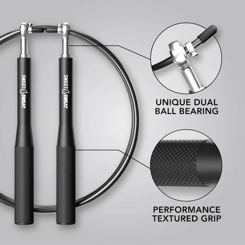 Sports Research Sweat Performance Jump Rope - 10ft Adjustable Length Rope for Fitness and Speed Training | Includes Mesh Cary Bag & Bonus Rope (Speed Rope)