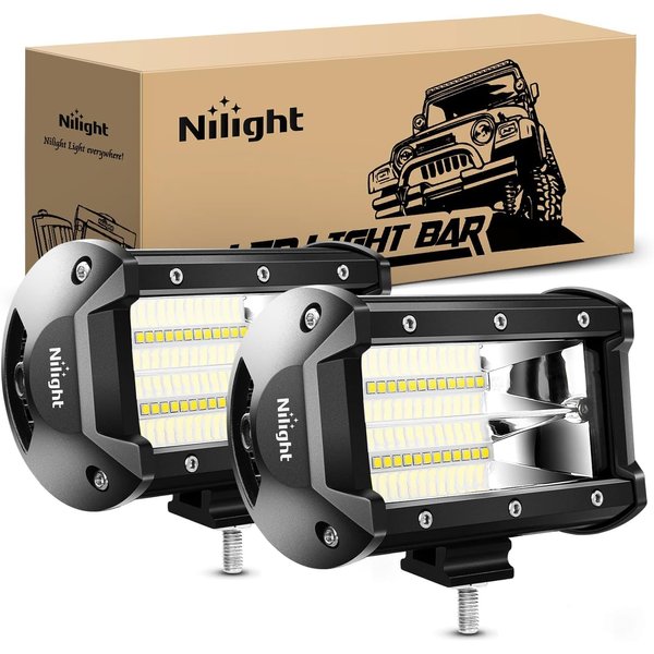 Nilight 18001F-B 2PCS 5Inch 72W Double Row Flood Bar 10800Lumens Driving Fog Led Off Road Lights for Trucks Jeep ATV UTV SUV Boat Marine,2 Years Warranty