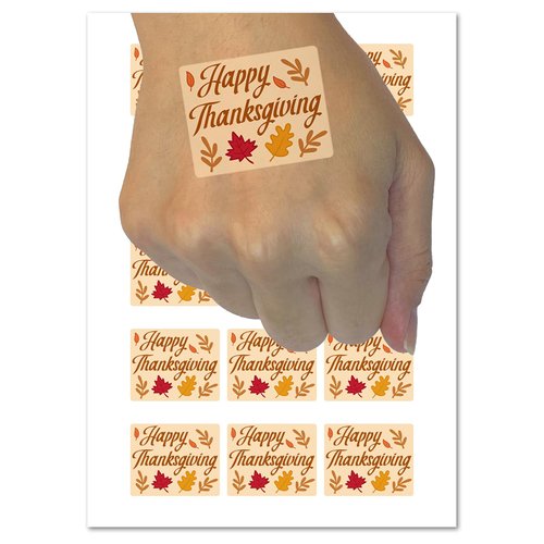 Happy Thanksgiving Fall Leaves Temporary Tattoo Water Resistant Fake Body Art Set Collection - 15 2" Tattoos (1 Sheet)