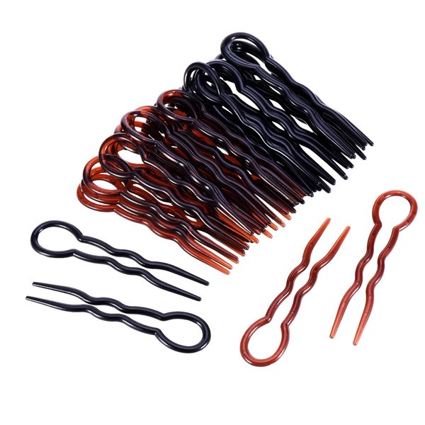 Canomo 36 Pieces Plastic U Shaped Hair Pins Hair Style Grip Pins Fast Spiral Hair Braid Twist Styling Clips for Girls and Women(Black and Brown)