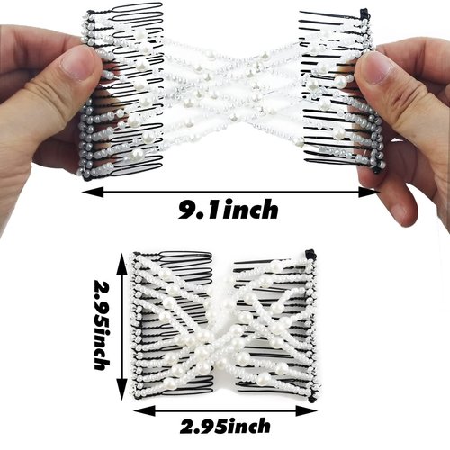 NSBELL 6PCS Beads Hair Combs Magic Elastic Hair Clips Stretchy Hair Comb Double Clips for Women Girls Hair Accessory