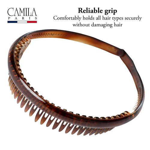 Camila Paris AD109 French Headband for Women Tortoise Shell, Strong Hold Grip Women's Hair Band, Very Flexible, No Slip and Durable Styling Girls Hair Accessories, Made in France