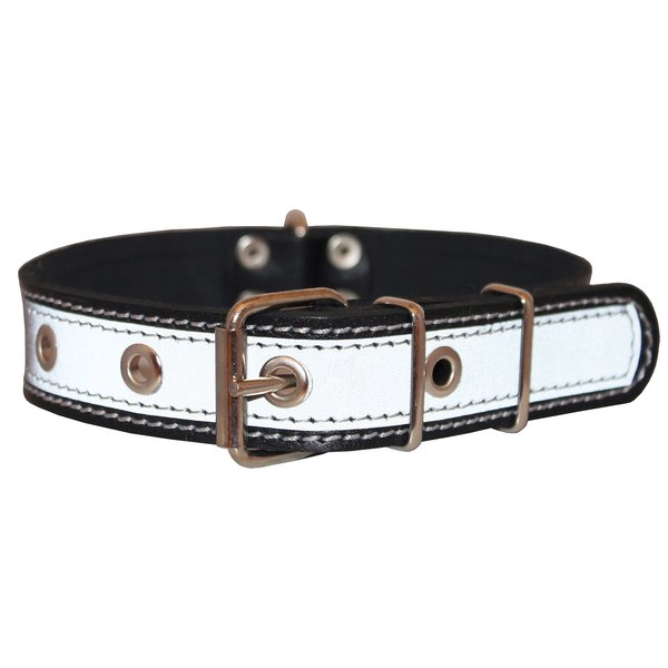 Genuine Leather Reflective Dog Collar 22" Long 1.25" Wide Black Fits 15.5"-19.5" Neck