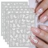 JMEOWIO 12 Sheets Spring White Flower Nail Art Stickers Decals Self-Adhesive Pegatinas Uñas Summer Butterfly Leaf Floral Nail Supplies Nail Art Design Decoration Accessories