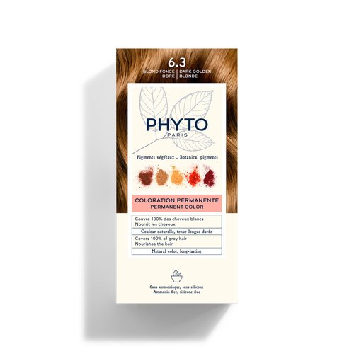 PHYTO Phytocolor Permanent Hair Color, 6.3 Dark Golden Blonde, with Botanical Pigments, 100% Grey Hair Coverage, Ammonia-free, PPD-free, Resorcin-free, 0.42 oz.