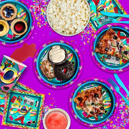 80's Party Supplies - 80's Theme Birthday Party Supplies - Retro Party Supplies | Tableware Set Includes Plates Napkins and Cups | Kit for 16