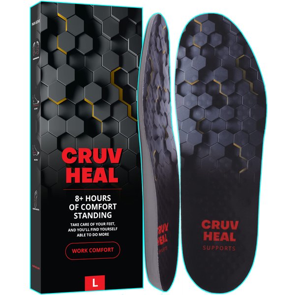 (New) Work Comfort Orthotic Insoles - Anti Fatigue Shoe Insert Men Women - Neutral Arch - Shock Absorption - Foot Pain Relief - Work Boot Insoles (Black Hexagons, L)