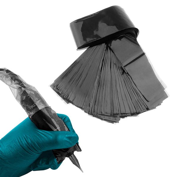 Tattoo Plastic Sleeves, 100 Packs Disposable Tatto Cord, Covers Hook Sleeves Bags for Tattoo Machine Plastic (Black)