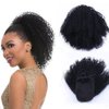 LANSHASH Drawstring Curly Ponytail Extension for African Women, Short Afro Kinky Ponytail Extension,10 Inch 4C Afro Ponytail for Natural Hair Clip Hair Drawstring Ponytails (1B#)