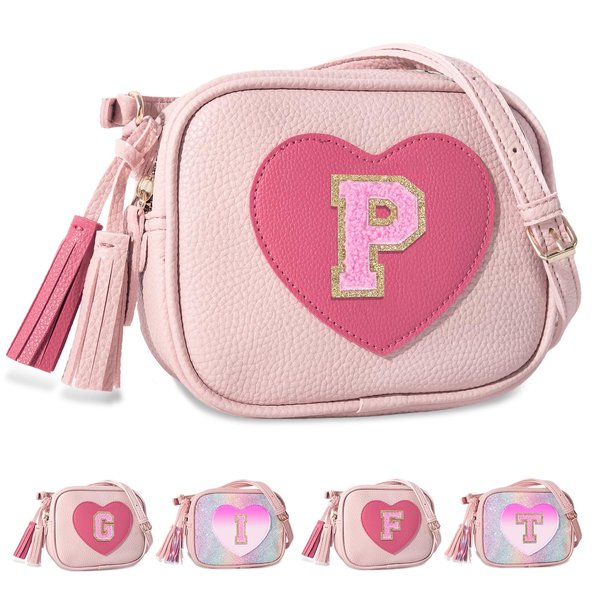 Birthday Gifts for 2 3 4 5 6 7 8 9 10 Year Old Girl,Cute Little Girl Purse Toddler Purse for Kids Wallet,Small Initial Shoulder Crossbody Bag,Personalized Christmas Gift for Daughter Baby(Pink,P)