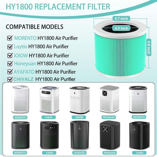 HY1800 H13 True HEPA Replacement Filter Compatible with MORENTO/CHIVALZ/Loytio/AYAFATO/Honeyuan/IOIOW HY1800 Air Purifier, 3-in-1 Filtration System HEPA Activated Carbon HY1800 Filter 2 Pack