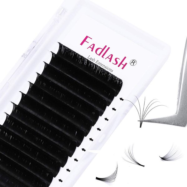 Easy Fan Volume Lashes Extensions 0.05mm 0.07mm Self Fanning Eyelash Extensions 2D~10D C/D/DD Curl Volume Eye Lash Extensions 8-20mm Length by FADLASH (0.07-D, 12mm)