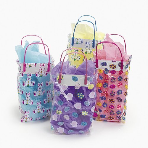 Easter Gift Bags Assortment - 36 Bags with handles in bright colors and patterns - Easter Hunt and Party Supplies