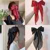 XIWIMISID Big Bow Hair Clips for Women And Girls Cute Hair Accessories Silky Satin Bows Barrettes Oversized Long Tail Ribbons Metal Hairpin 2pcs (black+white)