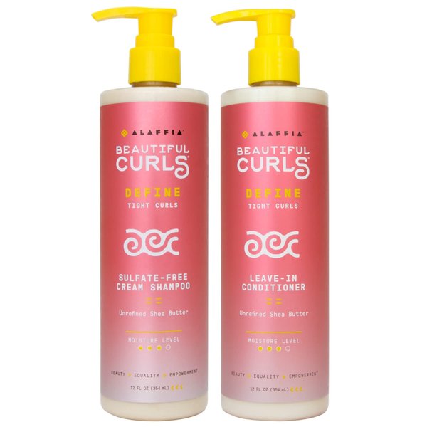 Alaffia Beautiful Curls Define Curly Hair Shampoo and Leave-In Conditioner Set - Paraben-Free, Sulfate-Free, 12 Ounces Each (2)
