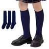 EPEIUS Girls Knee High Socks Seamless Cotton School Uniform Socks Kids Boy Over the Calf Socks Long Socks Navy Blue 3 Pack 7-10 Years (Navy Blue L)