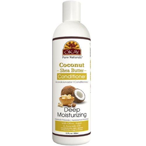 OKAY | Coconut & Shea Butter Conditioner | For All Hair Types & Textures | Fortify - Strengthen - Revitalize | With Olive, Argan & Avocado Oil | Free of Paraben, Silicone, Sulfate | 12. oz