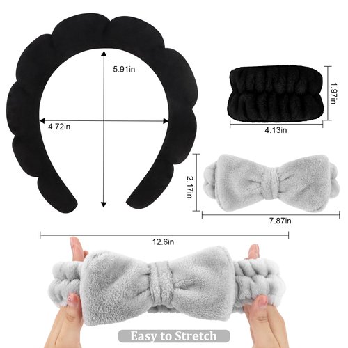 ACO-UINT 6Pcs Spa Headbands and Wrist Bands Set, Terry Cloth Headband, Microfiber Wristbands with Puffy Hair Band for Skincare, Face Washing, Makeup, Bathing, Yoga, Unisex