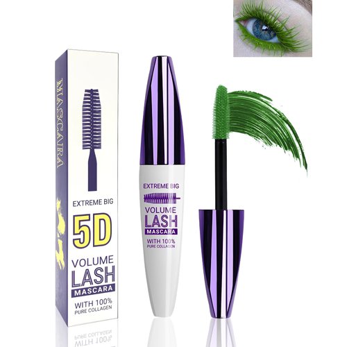 5D Green Mascara for Eyelashes-1Pcs Longlasting Waterproof Smudgeproof Colored Tubing Mascara Volume and Length, Voluminous Curling Liquid Lash Extensions Mascara,Halloween Eye Makeup Gift for Women