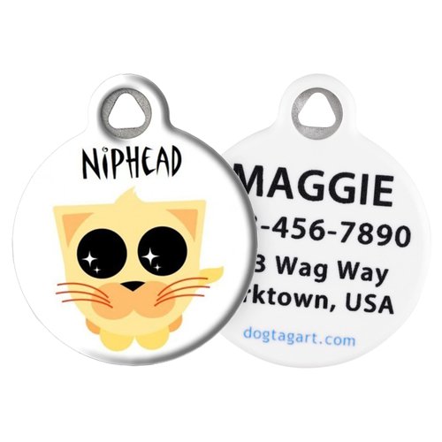 Dog Tag Art Custom Pet ID Tag for Cats - Nip Head - Small - .875 inch