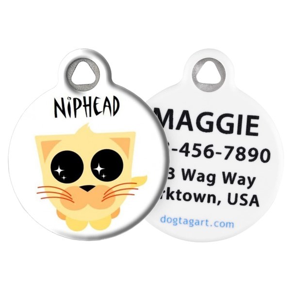 Dog Tag Art Custom Pet ID Tag for Cats - Nip Head - Small - .875 inch