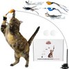 Whiskertons Interactive Bird Simulation Cat Toy Set, Interactive Cat Toys for Indoor Cats, Cat Feather Toy, Self-Holding Suction Base, 5 Replacement Birds, Feathers & Bells, Realistic Bird Impression