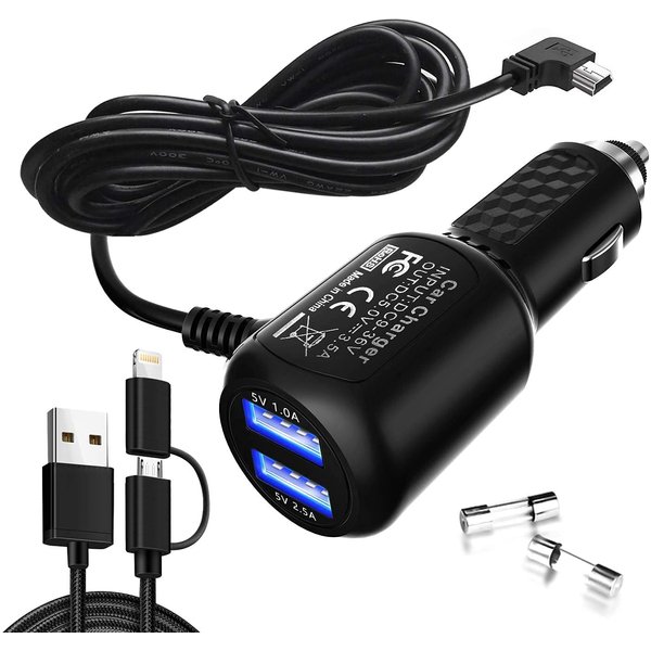Car Charger for Garmin Nuvi, Garmin GPS Charger Cable,Mini USB Power Cord Cable Dual Port USB Vehicle Power Charging Cable Cord for Garmin Nuvi C255 Dashcam