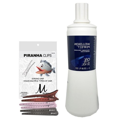 Welloxon Perfect Developer 9% / 30 Vol 33.8 Fl Oz | For Koleston Perfect Hair Color and M Hair Designs Piranha Hair Clips (Bundle)
