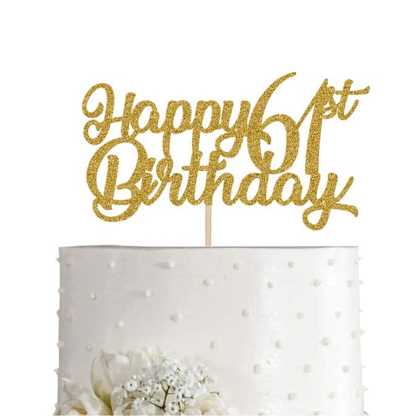 61st Birthday Cake Topper, Gold Glitter Cheers To 61 Years Party Decoration, Supply