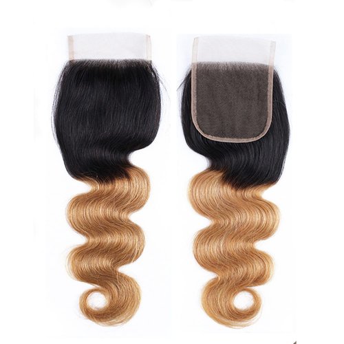 Ombre Closure Pre Plucked 4x4 Closure Body Wave Free Part Lace Base Brazilian Hair Human Hair Extensions Curly Sew In Hair Weave Wet And Wavy Unprocessed Virgin Hair 1b27 Closure 10 Inch