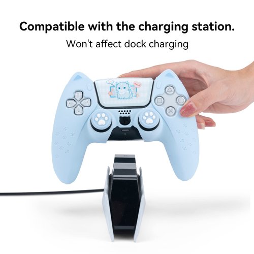 GeekShare Cat Paw PS5 Controller Skin Anti-Slip Silicone Skin Protective Cover Case for Playstation 5 DualSense Wireless Controller (Blue)