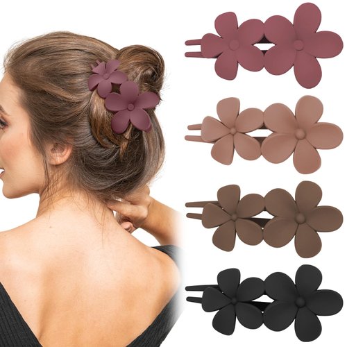 KICOSY 4PCS Flower Flat Claw Clips for Women Flat Claw Clips for Thick Hair Styling Clips No Bend Alligator Hair Clips Duck Billed Hair Clips Matte French Hair Clips Hair Barrettes