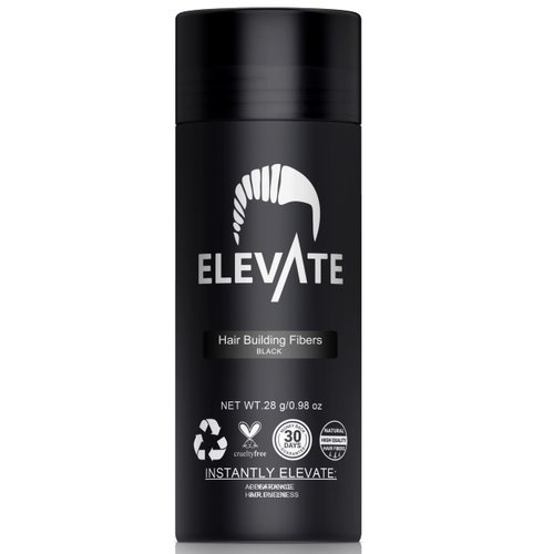 ELEVATE Hair Fibers for Thinning Hair (BLACK) 100% Natural & Undetectable Keratin Hair Fibers to Instantly Thicken Thinning & Balding Hair in 30 sec for Men & Women - Natural Hair Loss Concealer 28g