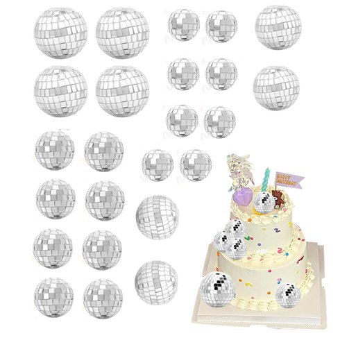 24pcs Disco Ball Cupcake Toppers 1970s Disco Ball Cake Picks 4 Size Disco Theme Cake Decorations for 70s 80s Disco Music Dance Themed Party Christmas Decorations Supplies Ornament (Silver 24pcs)