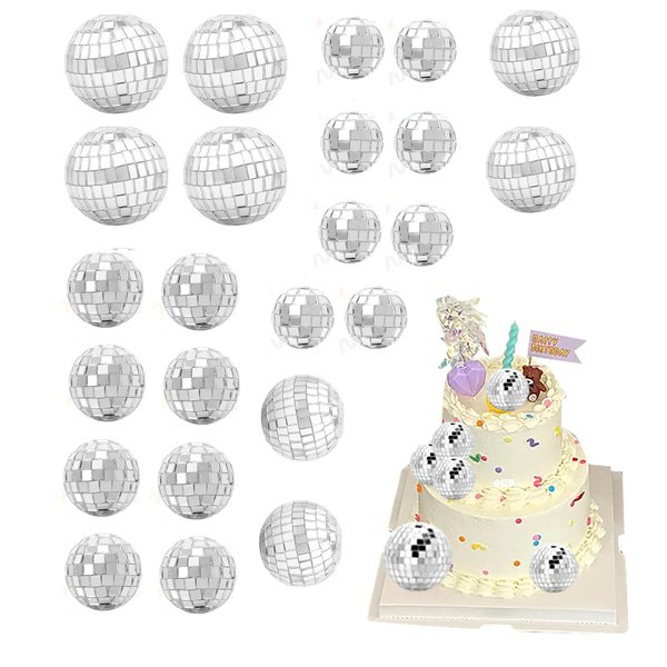 24pcs Disco Ball Cupcake Toppers 1970s Disco Ball Cake Picks 4 Size Disco Theme Cake Decorations for 70s 80s Disco Music Dance Themed Party Christmas Decorations Supplies Ornament (Silver 24pcs)