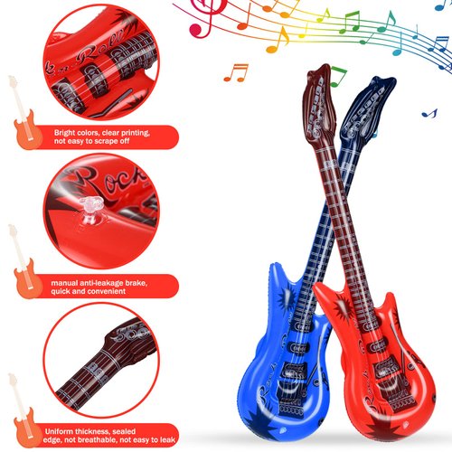 Chitidr 37 Pcs Inflatable Rock Star Instrument Set, 12 Blow up Guitar 36 Inch 12 Inflatable Microphone 12 Inflatable Bass with a Pump for 80s Themed Party Carnival Birthday Party Decorations