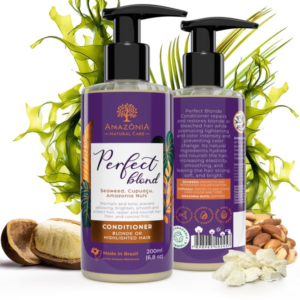 All Natural Blonde Conditioner - Blonde Color-treated Hair Toner for Highlighted Hair - Toner for Blonde Hair After Bleach Conditioner with Seaweed, Cupuacu & Amazonia Nuts 6.8oz