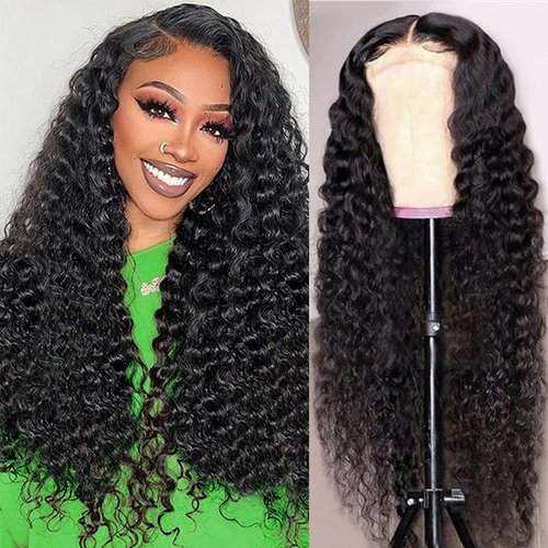 Ice Pear 13x6 Deep Wave Lace Front Wigs Human Hair 24 Inch HD Transparent Deep Curly Lace Frontal Wigs Human Hair 150% Density Glueless Wigs Human Hair Pre Plucked with Baby Hair Natural Color