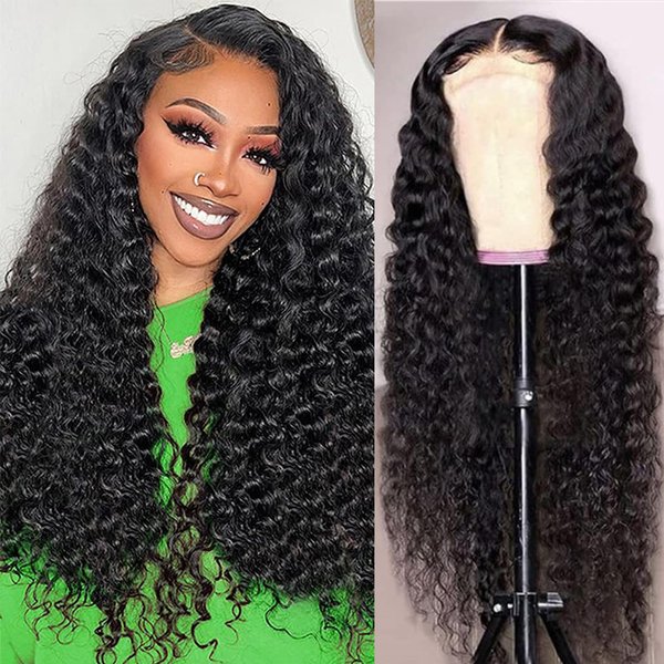 Ice Pear 13x6 Deep Wave Lace Front Wigs Human Hair 24 Inch HD Transparent Deep Curly Lace Frontal Wigs Human Hair 150% Density Glueless Wigs Human Hair Pre Plucked with Baby Hair Natural Color