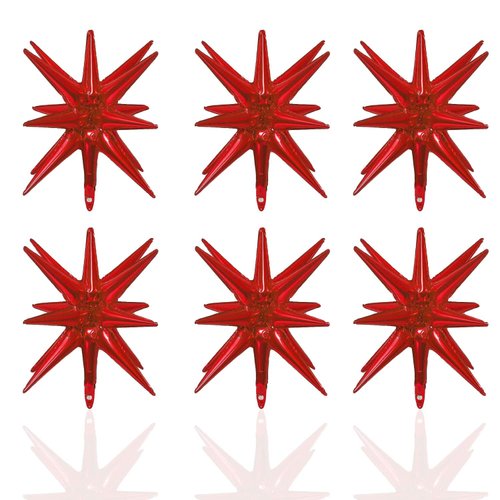 6 Pcs Red Star Foil Balloons One-Piece 14-Pointed Star Balloons 4D Starburst Cone Mylar Balloons 22inch Christmas Birthday Wedding Wedding Anniversary Party Supplies(Red)
