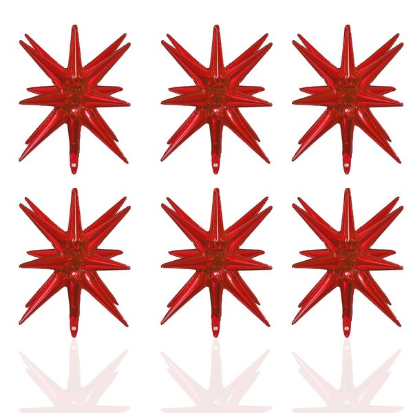 6 Pcs Red Star Foil Balloons One-Piece 14-Pointed Star Balloons 4D Starburst Cone Mylar Balloons 22inch Christmas Birthday Wedding Wedding Anniversary Party Supplies(Red)