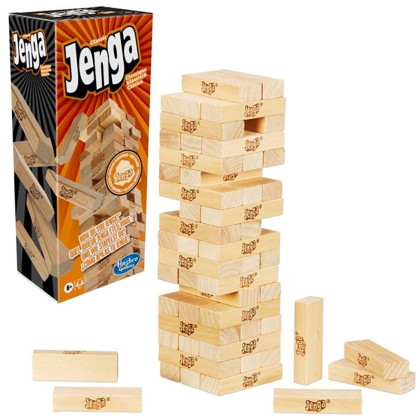 Hasbro Gaming Jenga Classic Game with Genuine Hardwood Blocks,Stacking Tower Game for 1 or More Players,Kids Ages 6 and Up