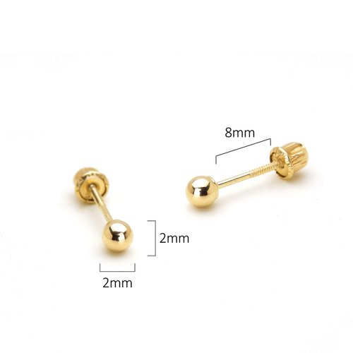 14k Yellow Gold 2mm Plain Hollow Gold Ball Children Screw back Baby Girls Stud Earrings