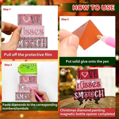 12 Pieces Valentine's Day Diamond Painting Tiered Tray Decor Set Wooden DIY Valentine Diamond Art Table Decor Heart Diamond Painting for Beginners Adults Kids Art Craft Supplies Gift