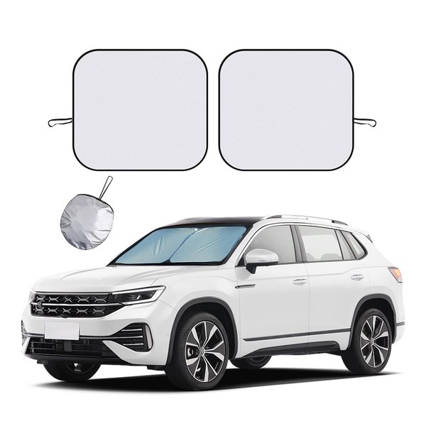 Ziciner 2 PCS Car Windshield Sun Shade, Auto Sun Heat and UV Rays Blocker, 28"×31" Foldable Automotive Front Window Sunshade Protector, Universal Vehicle Interior Accessories (Silver)